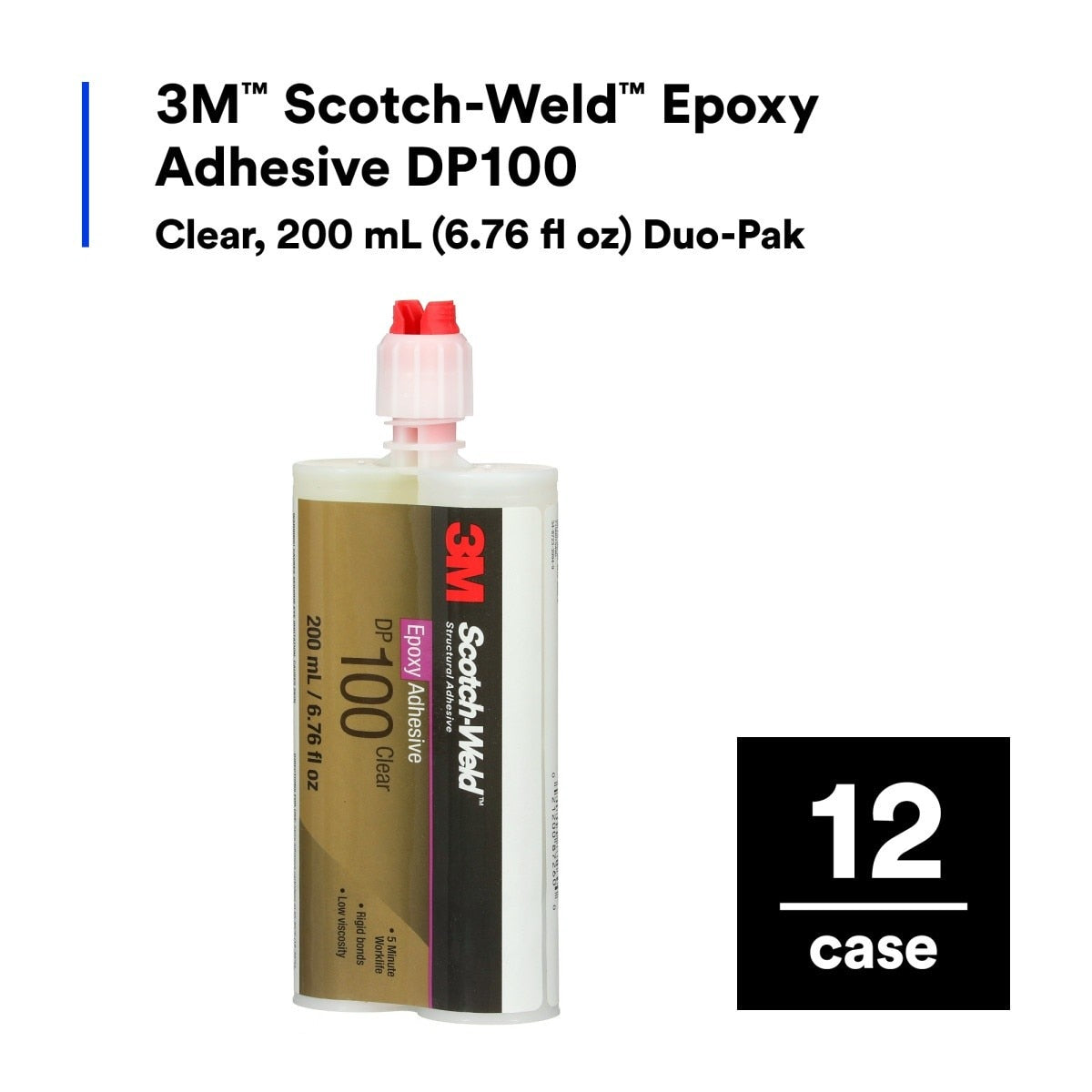 3M Scotch-Weld Epoxy Adhesive DP100 Clear Two-Part Fast Cure Rigid Epoxy 200 mL 6.76 fl oz Duo-Pak (DP100) (7100075490) (12 Pack) - 6