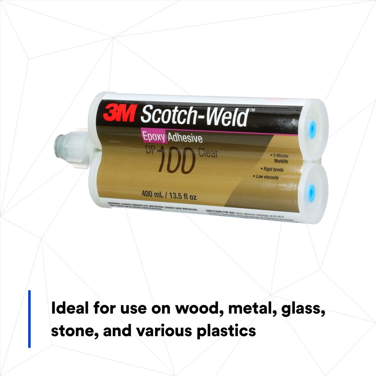 3M Scotch-Weld Epoxy Adhesive DP100 Clear Two-Part Fast Cure Rigid Epoxy 200 mL 6.76 fl oz Duo-Pak (DP100) (7100075490) (12 Pack) - 8