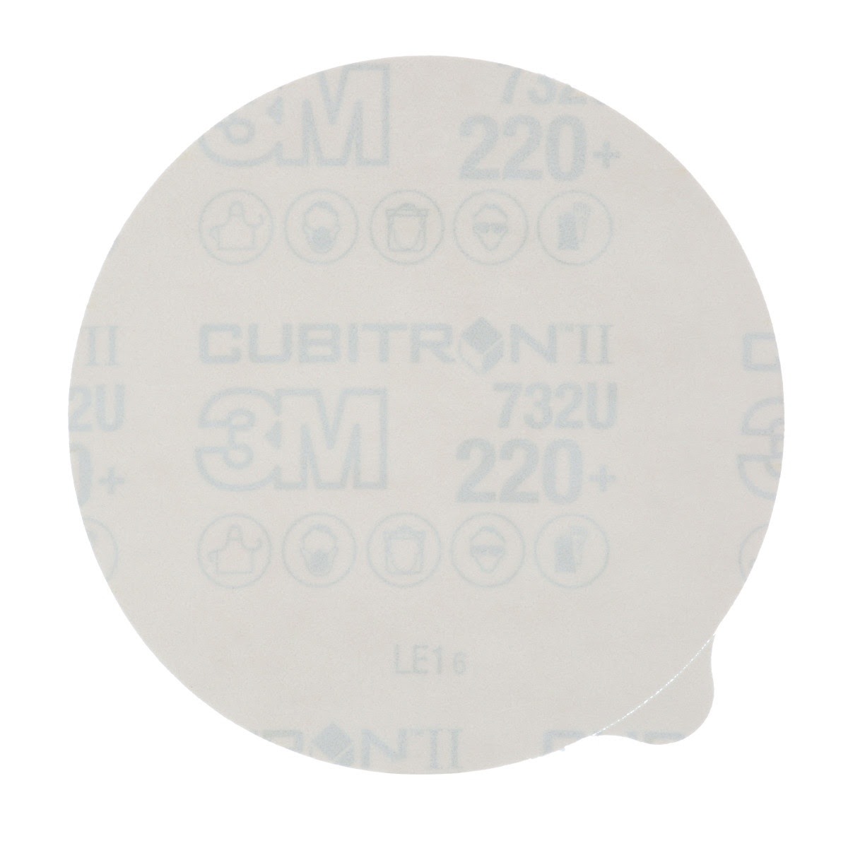 3M 732U Cubitron II Stikit Paper Disc, 220+ C-weight, 5 in x NH, Linered w/Tab, Die 500X (7100075694) (250 Pack) - 2
