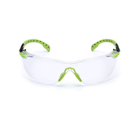 3M S1201SGAF Solus 1000 Safety Glasses, Clear Polycarbonate Lens, Scotchgard Anti-Fog Anti-Scratch, Green/Black Half-Frame, Padded Temples, Soft Nosebridge, ANSI Z87.1 UV Protection (7100079049) (20 Pack)