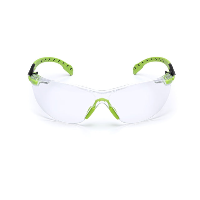 3M S1201SGAF Solus 1000 Safety Glasses, Clear Polycarbonate Lens, Scotchgard Anti-Fog Anti-Scratch, Green/Black Half-Frame, Padded Temples, Soft Nosebridge, ANSI Z87.1 UV Protection (7100079049) (20 Pack)