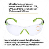 3M S1201SGAF Solus 1000 Safety Glasses, Clear Polycarbonate Lens, Scotchgard Anti-Fog Anti-Scratch, Green/Black Half-Frame, Padded Temples, Soft Nosebridge, ANSI Z87.1 UV Protection (7100079049) (20 Pack) - 7