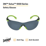3M S1202SGAF Solus 1000 Series Safety Glasses, Scotchgard Anti-Fog, Gray Lens, Green/Black Frame, ANSI Z87.1, UV Protection (7100079180) (20 Pack) - 3
