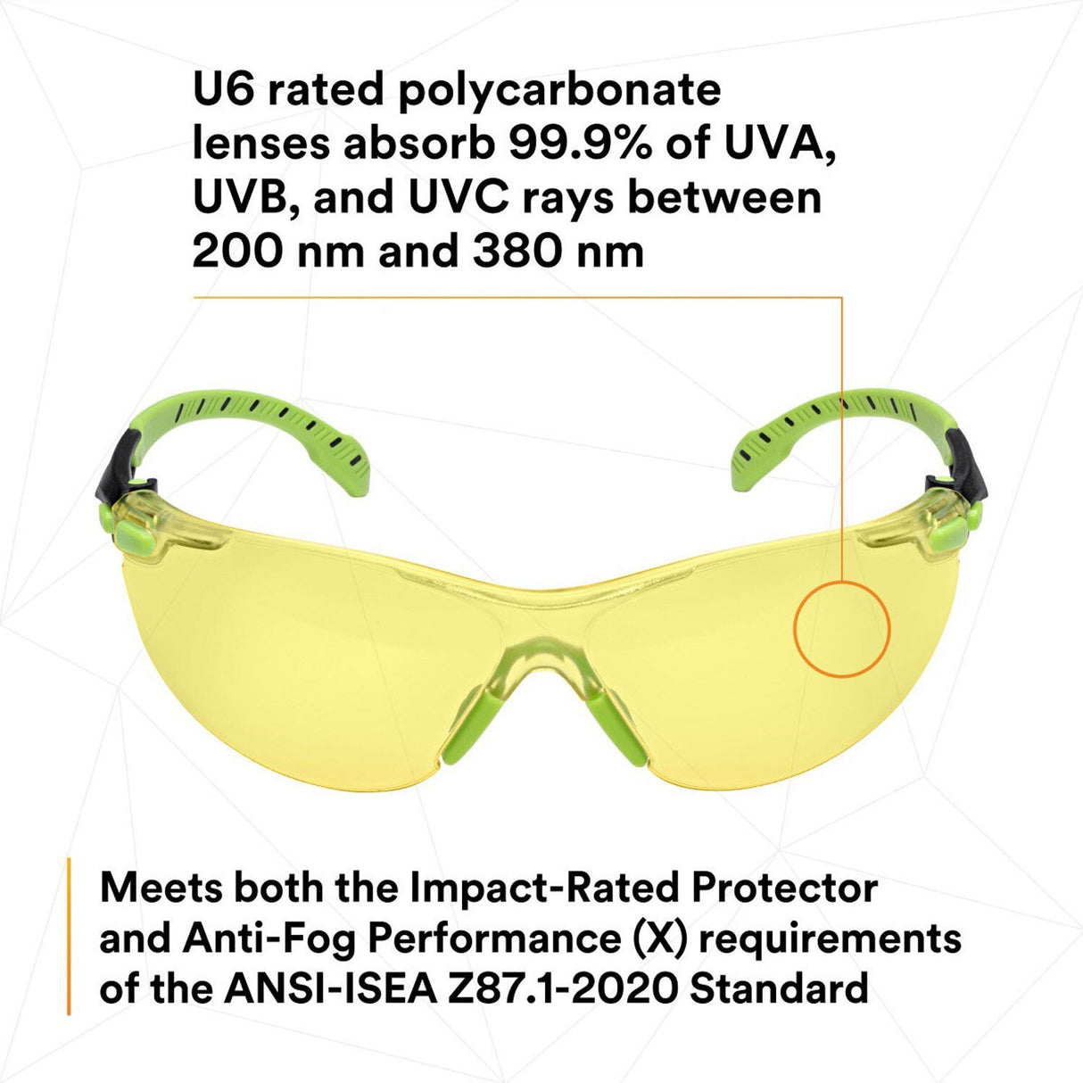 3M S1203SGAF Solus Safety Glasses, 1000 Series, Anti-Fog/Anti-Scratch, Amber Lens, Green/Black Frame, ANSI Z87.1 (7100079181) (20 Pack) - 7
