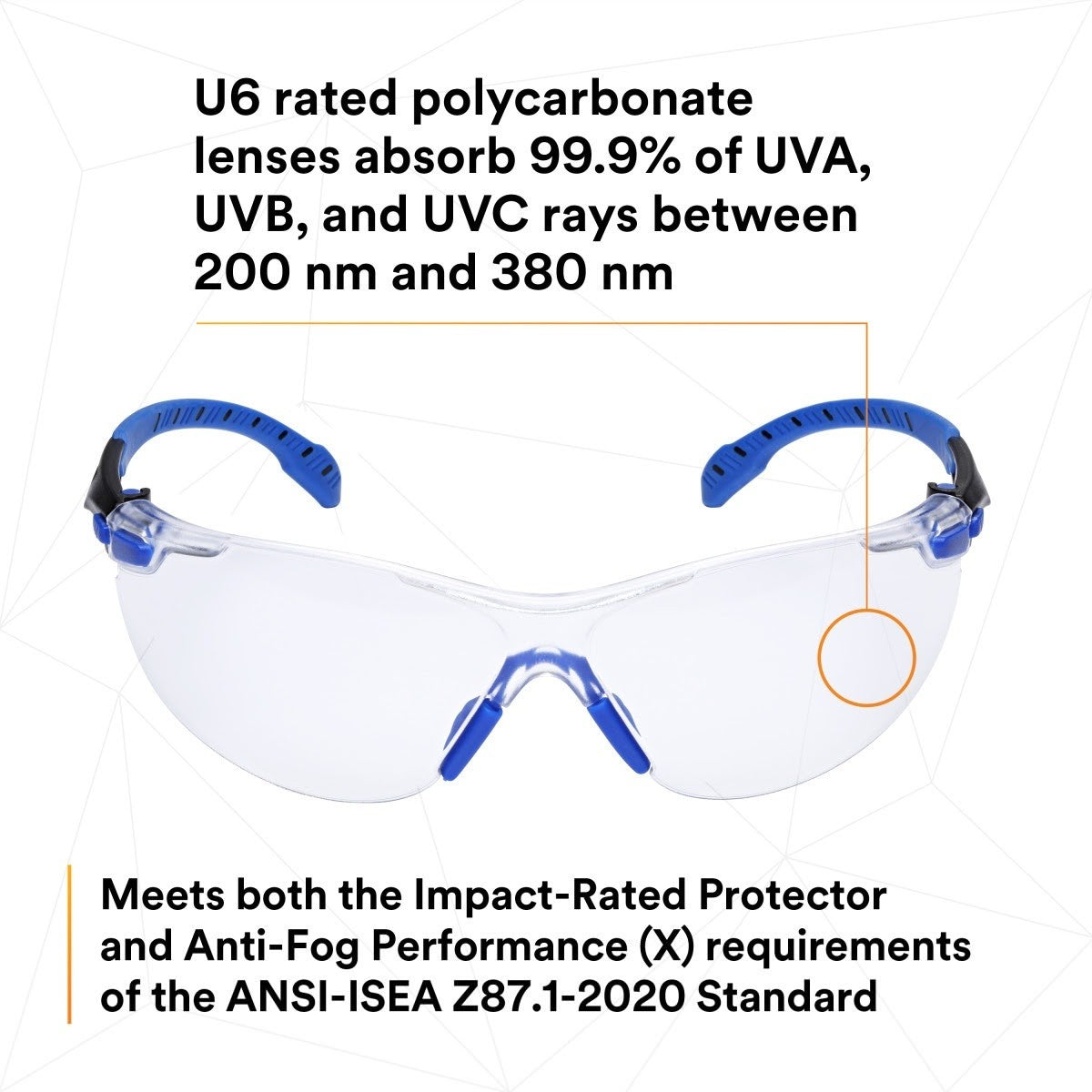 3M S1101SGAF Solus Safety Glasses, 1000 Series, Clear Lens, Blue/Black Frame, ANSI Z87 Impact Rated, Anti-Fog (7100079183) - 10