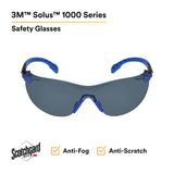 3M S1102SGAF Solus 1000 Series Safety Glasses, Gray Lens, Blue/Black Frame, Scotchgard Anti-Fog, ANSI Z87 UV Protection (7100079184) (20 Pack) - 3