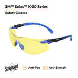 3M S1103SGAF Solus Safety Glasses 1000 Series Anti-Fog Amber Lens Blue/Black Frame ANSI Z87.1 (7100079185) (20 Pack) - 3