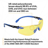 3M S1103SGAF Solus Safety Glasses 1000 Series Anti-Fog Amber Lens Blue/Black Frame ANSI Z87.1 (7100079185) (20 Pack) - 7