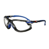 3M Solus Safety Glasses 1000 Series Scotchgard Anti-Fog Clear Lens Blue/Black Frame Removable Foam Gasket and Strap (27189) (7100079186) (20 Pack) - 2