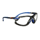 3M Solus Safety Glasses 1000 Series Scotchgard Anti-Fog Clear Lens Blue/Black Frame Removable Foam Gasket and Strap (27189) (7100079186) (20 Pack) - 3
