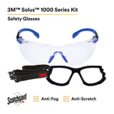 3M Solus Safety Glasses 1000 Series Scotchgard Anti-Fog Clear Lens Blue/Black Frame Removable Foam Gasket and Strap (27189) (7100079186) (20 Pack) - 5