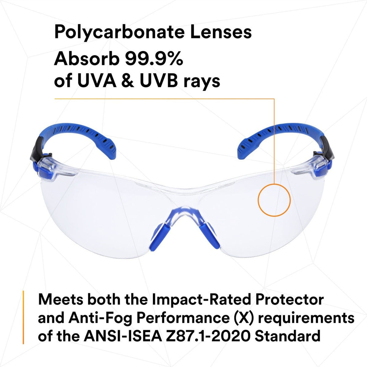3M Solus Safety Glasses 1000 Series Scotchgard Anti-Fog Clear Lens Blue/Black Frame Removable Foam Gasket and Strap (27189) (7100079186) (20 Pack) - 9