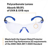 3M Solus Safety Glasses 1000 Series Scotchgard Anti-Fog Clear Lens Blue/Black Frame Removable Foam Gasket and Strap (27189) (7100079186) (20 Pack) - 9