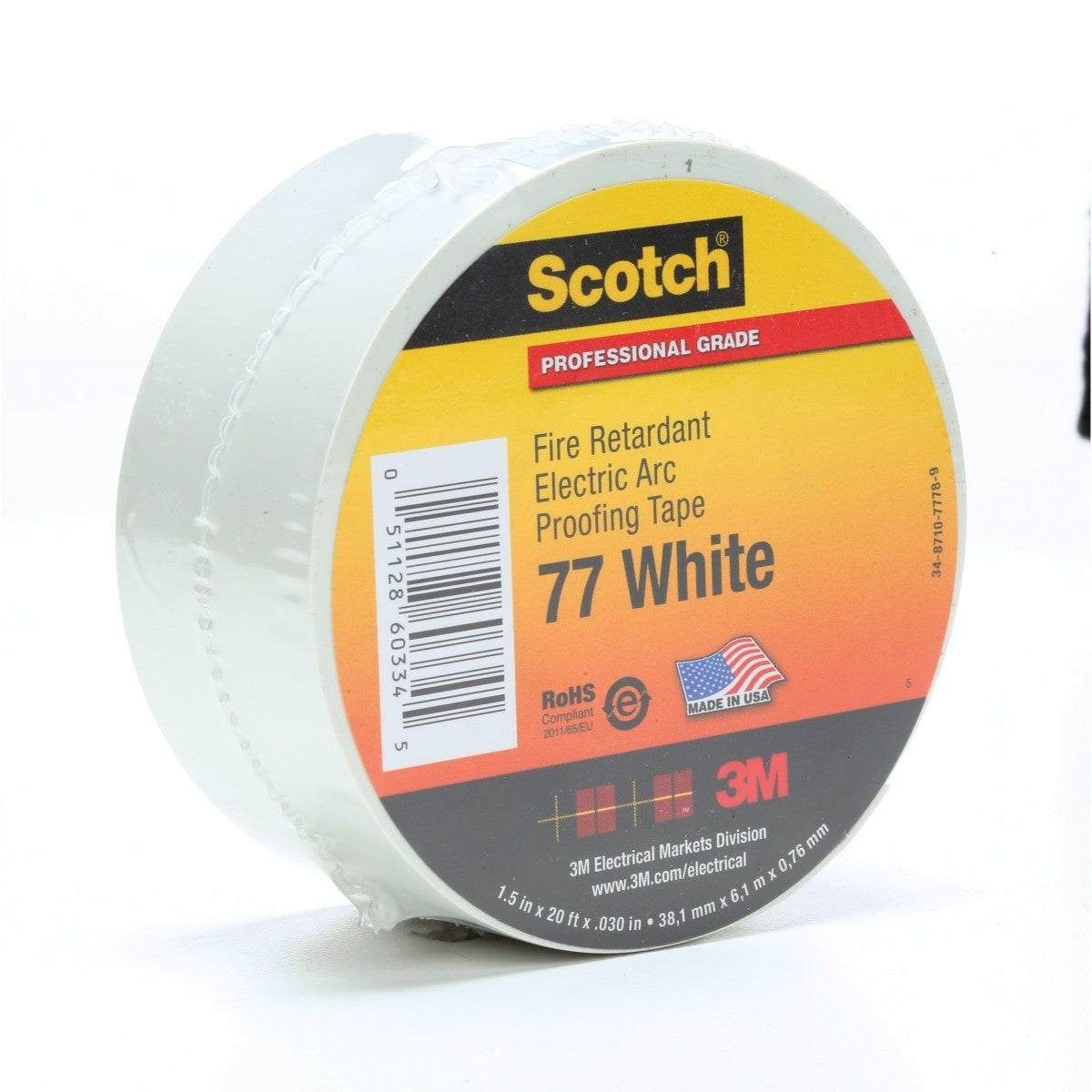 3M 77W-1.5X20FT Scotch Fire Retardant Electric Arc Proofing Tape 77W, 1-1/2 in x 20 ft, White Gray (7100080070) (10 Pack) - 7