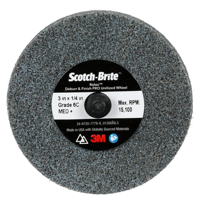 3M DP-UR Scotch-Brite Roloc Deburr & Finish PRO Unitized Wheel, 6C Medium+, TR, 3 in x 1/4 in (7100081365) (40 Pack)