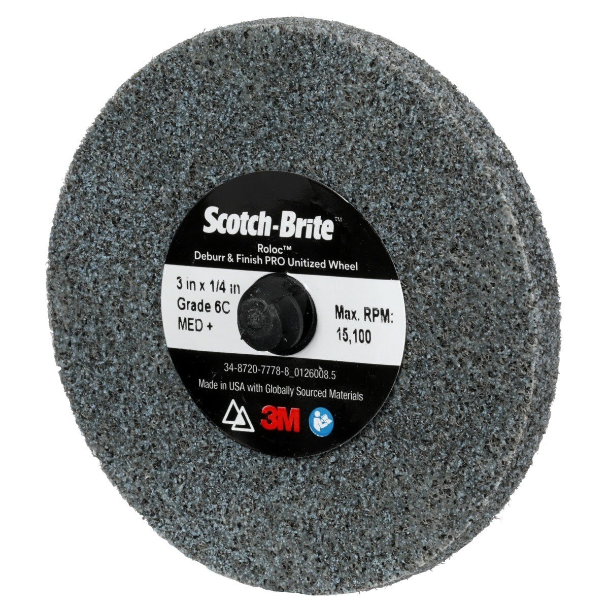 3M DP-UR Scotch-Brite Roloc Deburr & Finish PRO Unitized Wheel, 6C Medium+, TR, 3 in x 1/4 in (7100081365) (40 Pack) - 3