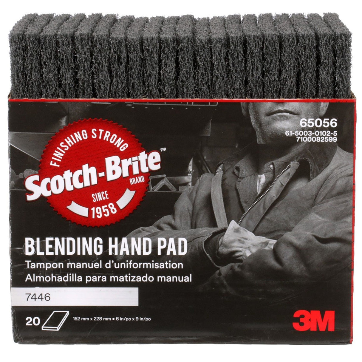 3M HP-HP 7446 Scotch-Brite Blending Hand Pad, SiC Medium, Gray, 6 in x 9 in (7100082599) (20 Pack) - 5