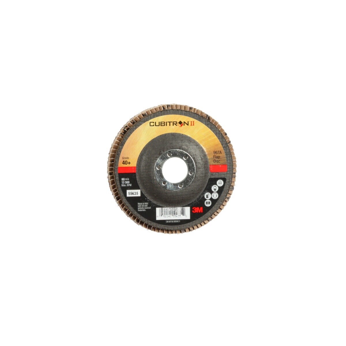 3M 967A Cubitron II Flap Disc, 40+, T27, 4-1/2 in x 7/8 in, Giant (7100085781) (10 Pack)