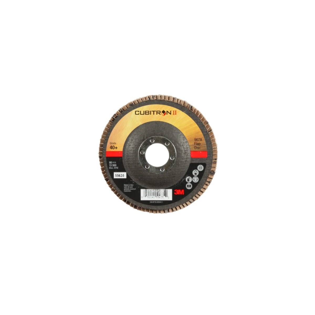 3M 967A Cubitron II Flap Disc, 40+, T27, 4-1/2 in x 7/8 in, Giant (7100085781) (10 Pack) - 3