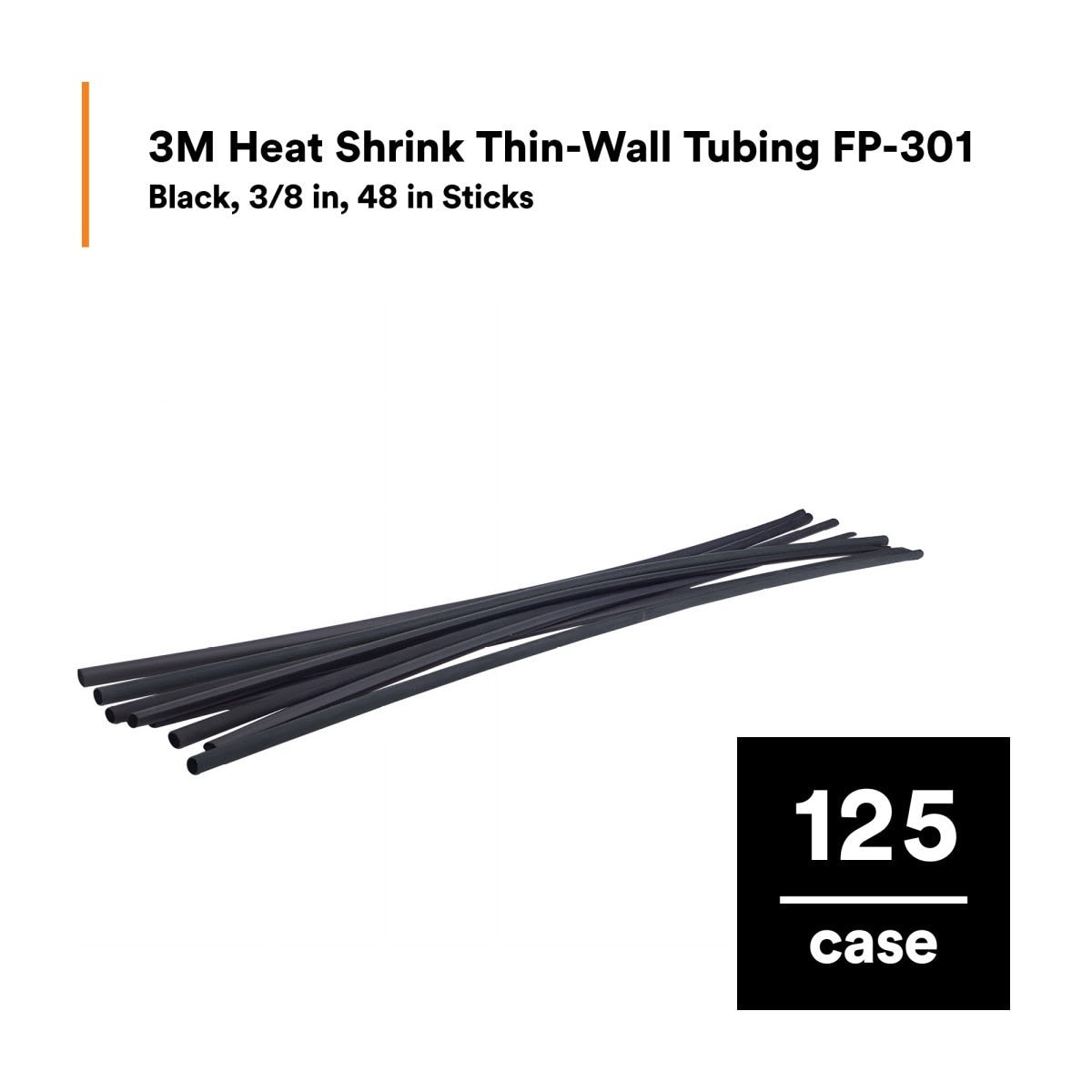 3M FP-301-3/8-48"-Black Heat Shrink Thin-Wall Tubing, 48 in Length (7100086437) (125 Pack) - 5