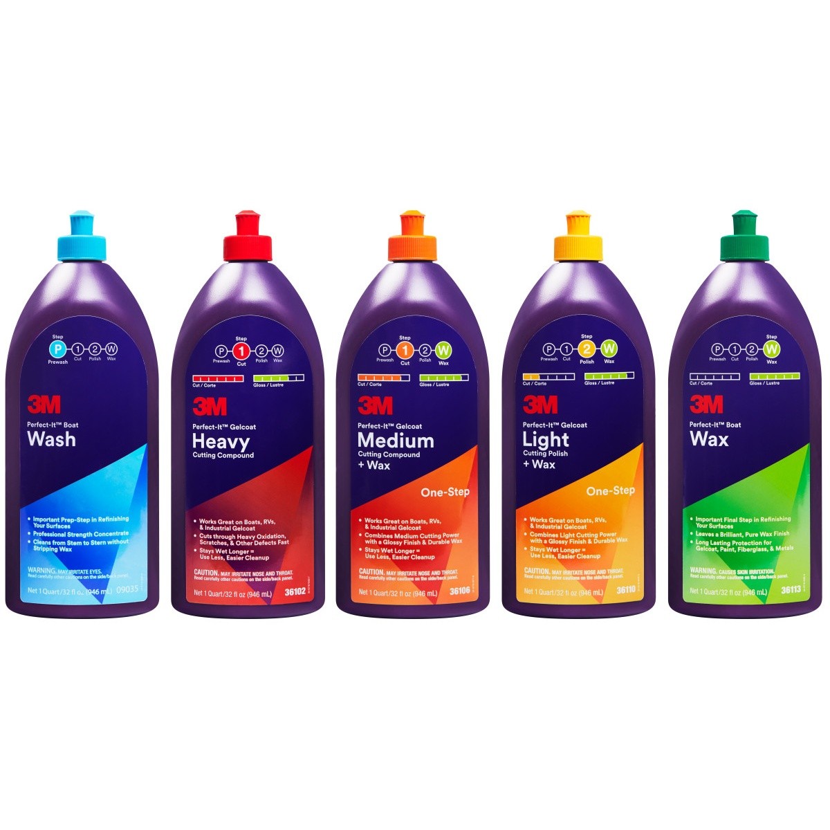 3M 36113 Perfect-It Boat Wax 1 Quart 32 fl oz Carnauba for Gelcoat Paint Fiberglass Metal (7100087468) (6 Pack) - 3