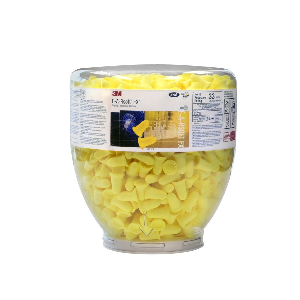 3M 391-1012 E-A-R Dispenser Bottle Refill Earplugs, Uncorded Disposable Foam, NRR 33, Yellow, 500 Pair (7100088422) (4 Pack)