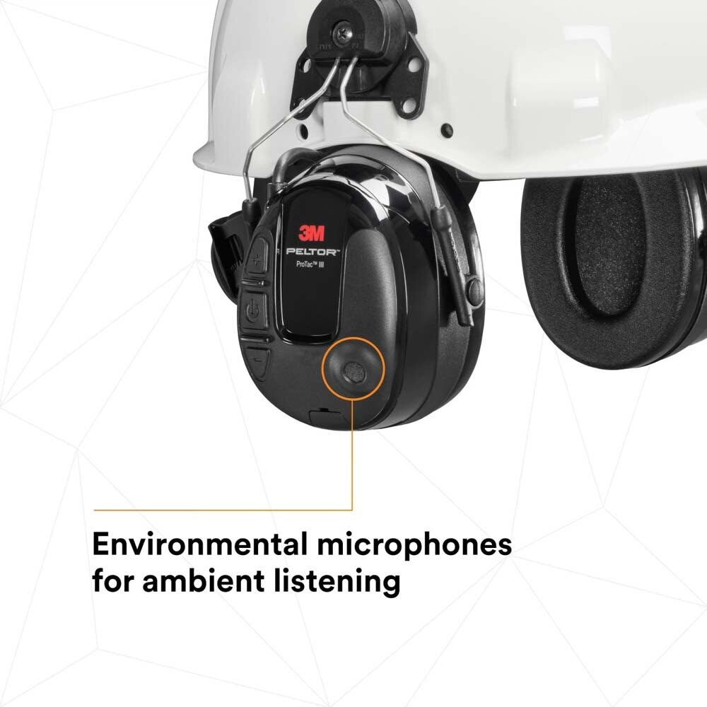 3M 7100088423 PELTOR ProTac III Headset, 23 dB NRR, Microphone, 3.5mm, Wireless, Environmental Listening, Professional-Quality Hearing Protection, Hard Hat Attached, MT13H221P3E, Black - 3