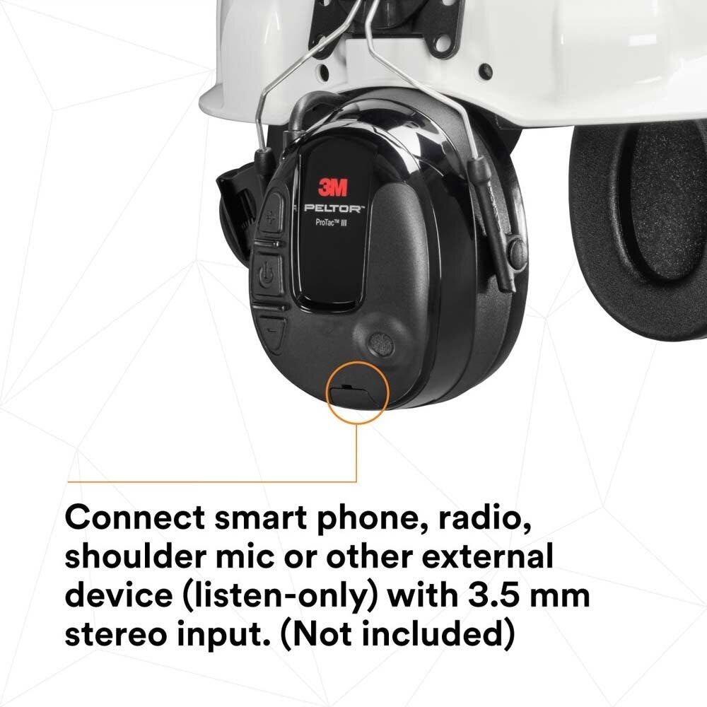 3M 7100088423 PELTOR ProTac III Headset, 23 dB NRR, Microphone, 3.5mm, Wireless, Environmental Listening, Professional-Quality Hearing Protection, Hard Hat Attached, MT13H221P3E, Black - 4