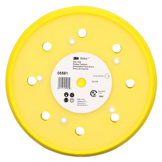 3M 05581 Stikit Abrasive Disc Back-up Pad, Dust Free, PSA, Yellow, 8 in (7100089474)