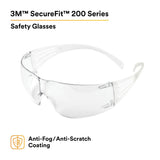3M SF201AF SecureFit Safety Glasses, ANSI Z87, Anti Fog Plus Anti Scratch Clear Lens, Clear Frame, Flexible Temples (7100090435) (20 Pack) - 2