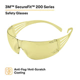 3M SF203AFP SecureFit Safety Glasses, Anti-Fog Plus Anti-Scratch, Amber Lens, Amber Frame, Flexible Temples (7100090617) (20 Pack) - 2