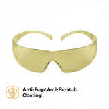 3M SF203AFP SecureFit Safety Glasses, Anti-Fog Plus Anti-Scratch, Amber Lens, Amber Frame, Flexible Temples (7100090617) (20 Pack) - 6
