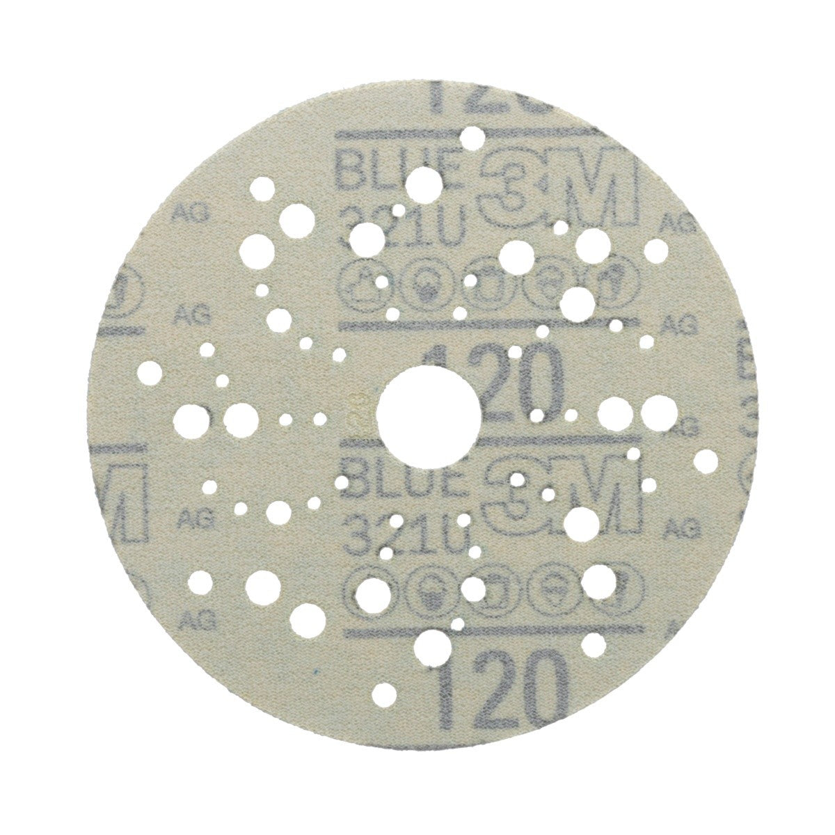 3M 321U 36159 Hookit Blue Abrasive Disc, Multi-Hole, 120 Grit, 5 in Diameter, Paper Backing (7100090976) (16 Pack) - 2