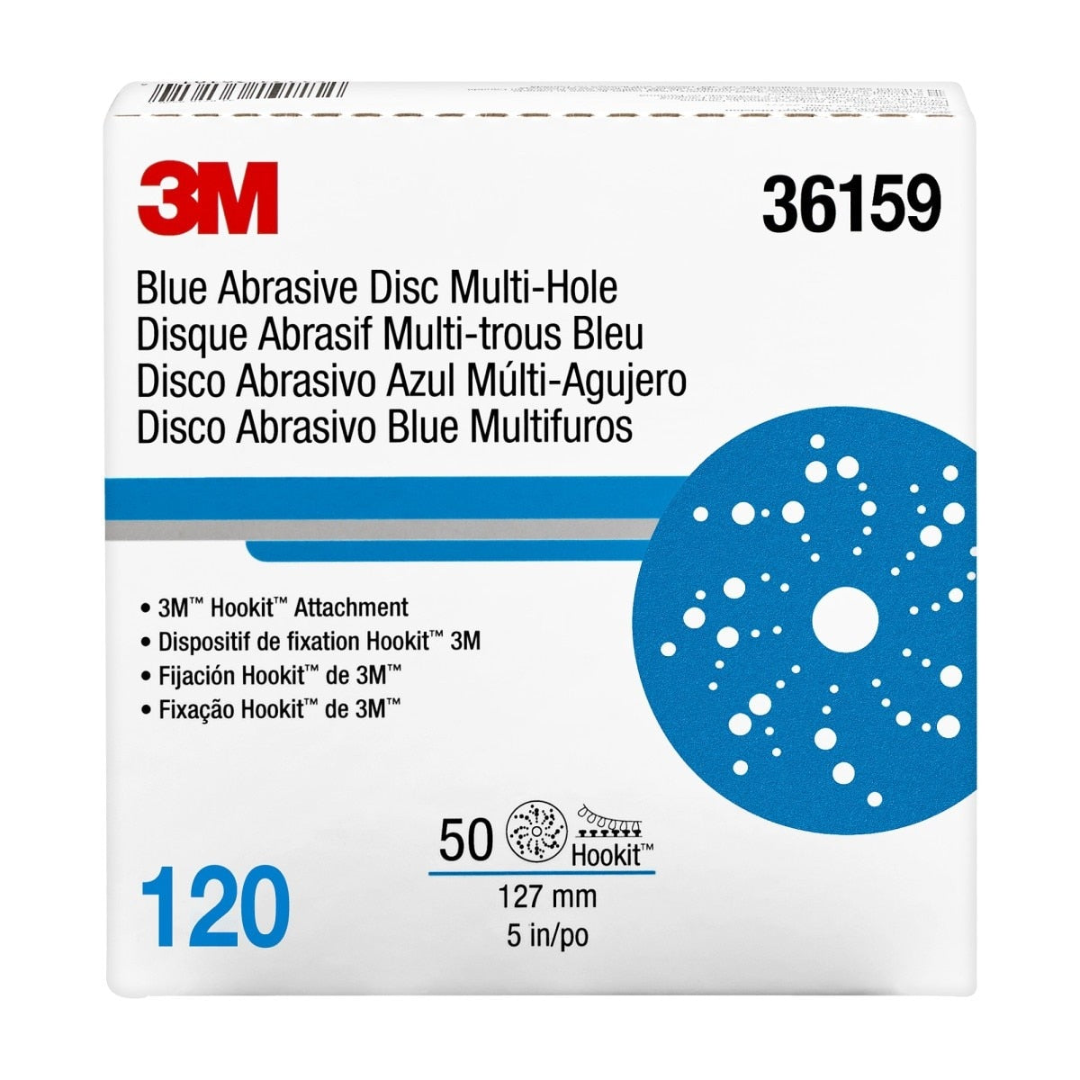 3M 321U 36159 Hookit Blue Abrasive Disc, Multi-Hole, 120 Grit, 5 in Diameter, Paper Backing (7100090976) (16 Pack) - 5