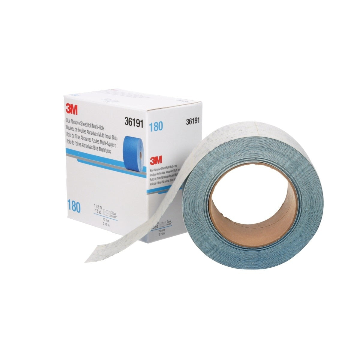3M 321U Hookit Blue Abrasive Sheet Roll, Multi-Hole, 2.75 in x 13 yd, 180 Grit (36191) (7100091070) (4 Pack) - 5