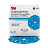 3M 321U 36181 Hookit Blue Abrasive Disc, Multi-Hole, 6 in, 400 Grade (7100091098) (200 Pack) - 6