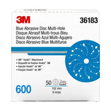 3M 321U 36183 Hookit Blue Abrasive Multi-Hole Disc, 6 in, 600 Grade, Paint and Blend Preparation (7100091110) (200 Pack) - 7