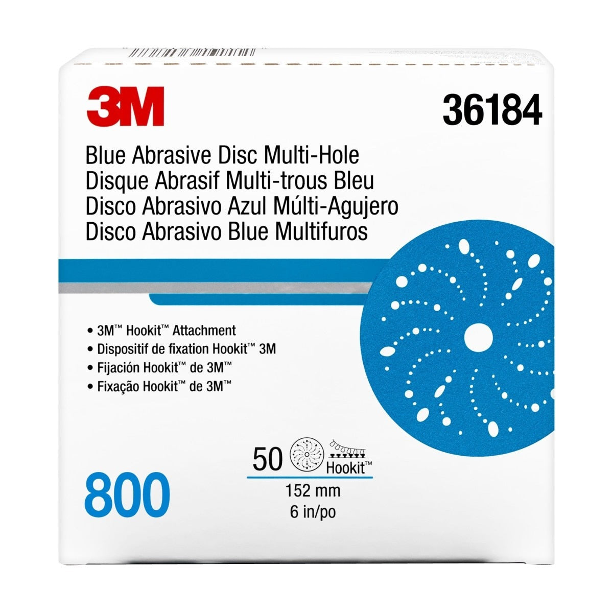 3M 321U 36184 Hookit Blue Abrasive Disc, Multi-Hole, 6 in, 800 Grit (7100091111) (200 Pack) - 7