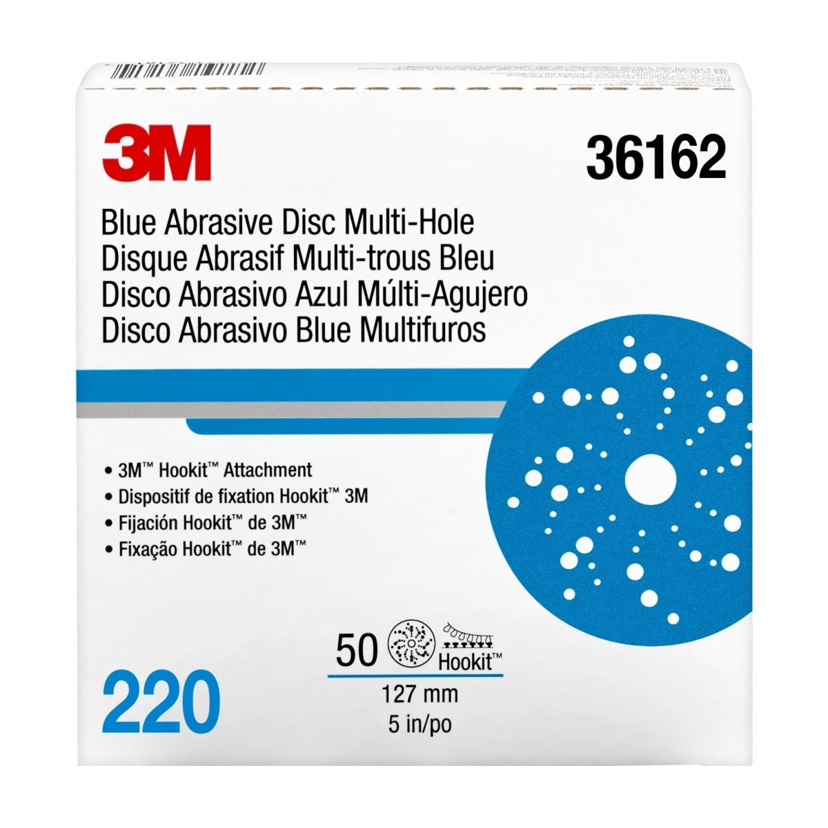 3M 321U 36162 Hookit Blue Abrasive Disc, Multi-Hole, 5 in, 220 Grade (7100091236) (200 Pack) - 9