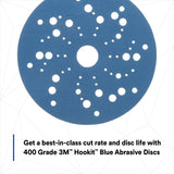 3M 321U 36166 Hookit Blue Abrasive Disc, 400 Grit, Multi-Hole, 5 in Diameter (7100091239) (200 Pack) - 3