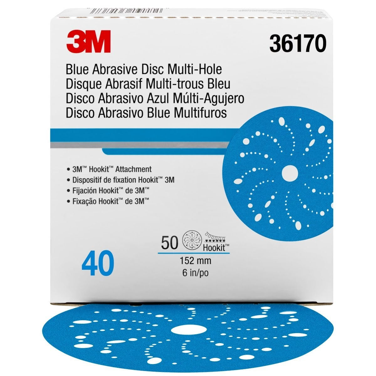 3M 321U 36170 Hookit Blue Abrasive Disc, Multi-hole, 6 in, 40 Grit (7100091243) (200 Pack) - 2
