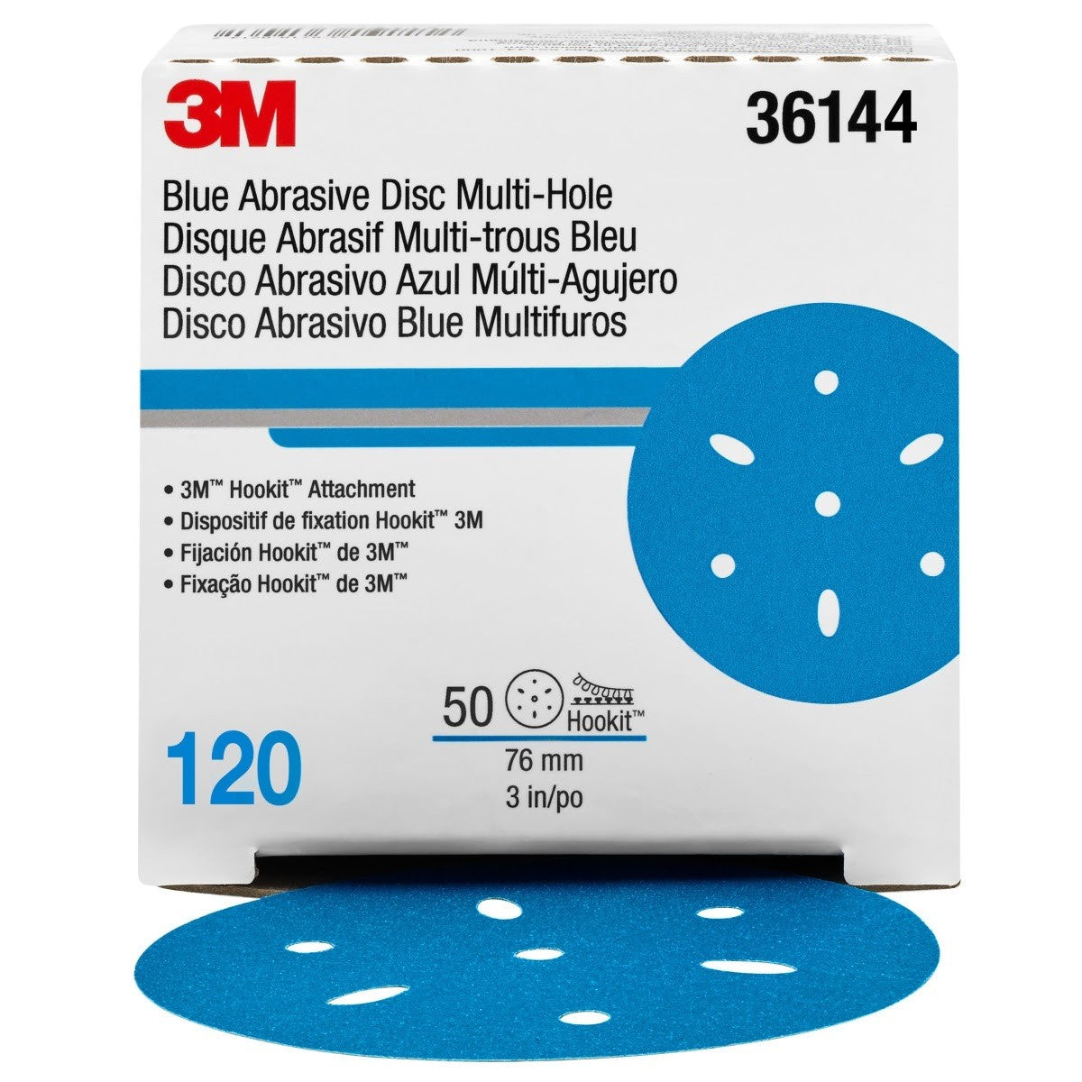 3M 321U 36144 Hookit Blue Abrasive Disc, 3 in, 120, Multi-hole (7100091342) (200 Pack) - 2