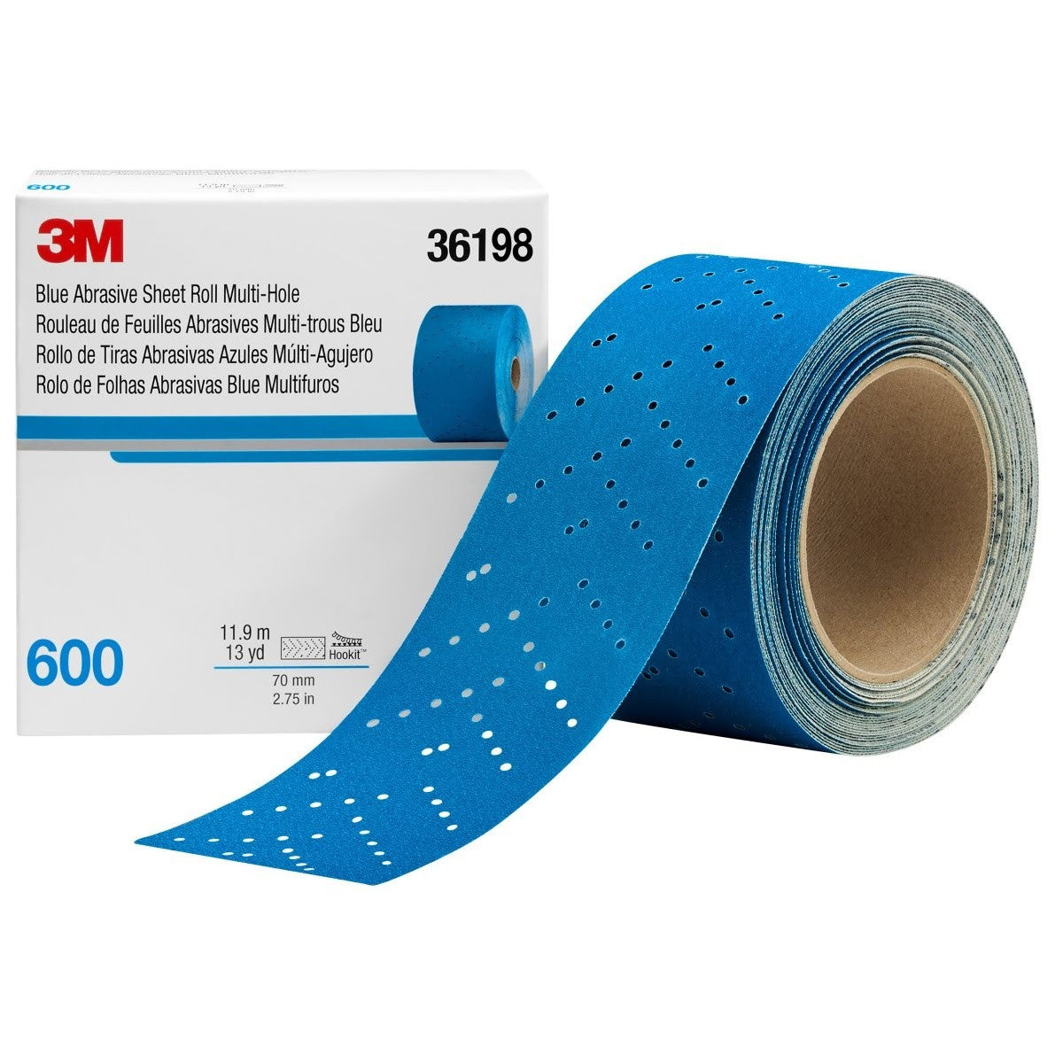 3M 321U Hookit Blue Abrasive Sheet Roll, Multi-Hole, 600 Grit, Blue, 2.75 in x 13 yd (36198) (7100091348) (4 Pack) - 2