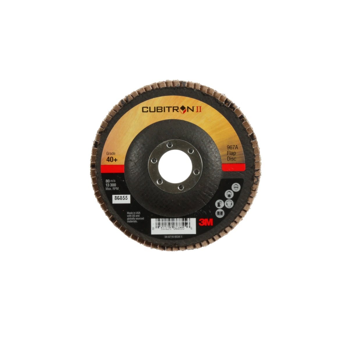 3M 967A Cubitron II Flap Disc, T27, 40+, Maroon, 4-1/2 in x 7/8 in, Medium Pressure Applications (7100094358) (10 Pack) - 2