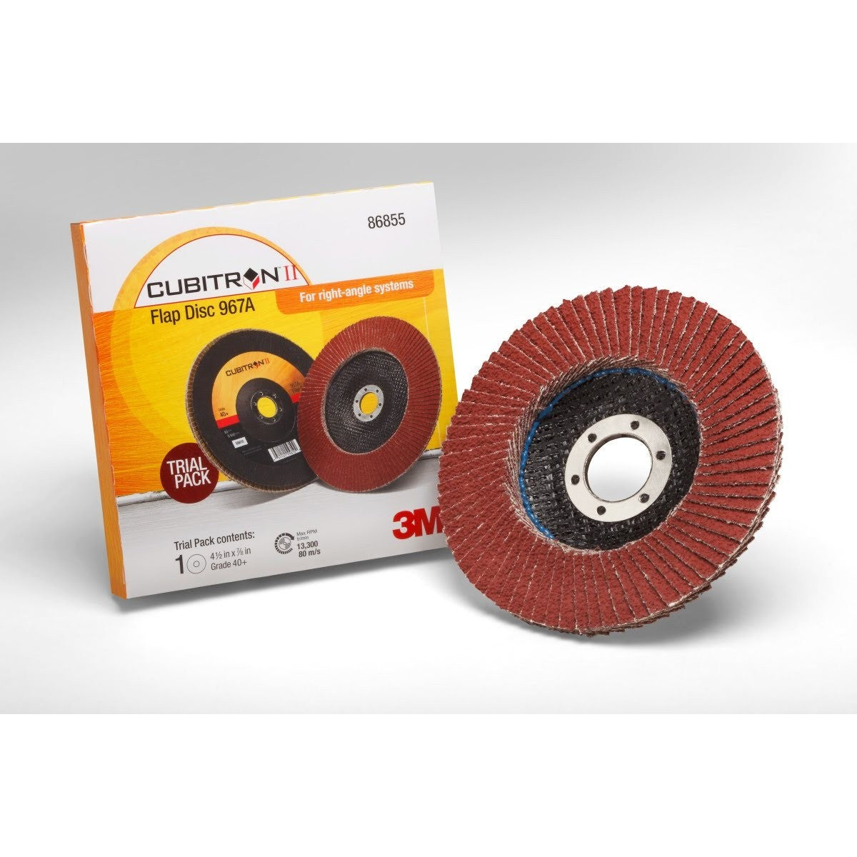 3M 967A Cubitron II Flap Disc, T27, 40+, Maroon, 4-1/2 in x 7/8 in, Medium Pressure Applications (7100094358) (10 Pack) - 4