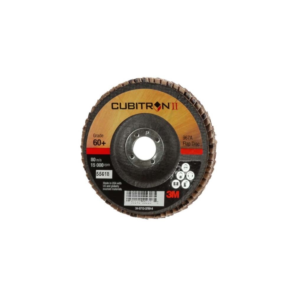 3M 967A Cubitron II Flap Disc , 60+, T29, 4 in x 5/8 in, Medium Pressure Applications, Light Deburring, Scale Removal, Oxide Removal, Surface Prep (7100097650) (10 Pack)
