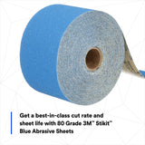 3M 321U Blue Abrasive Stikit Sheet Roll, 80 Grit, No Hole, 2.75 in x 20 yd (36217) (7100098207) (5 Pack) - 6