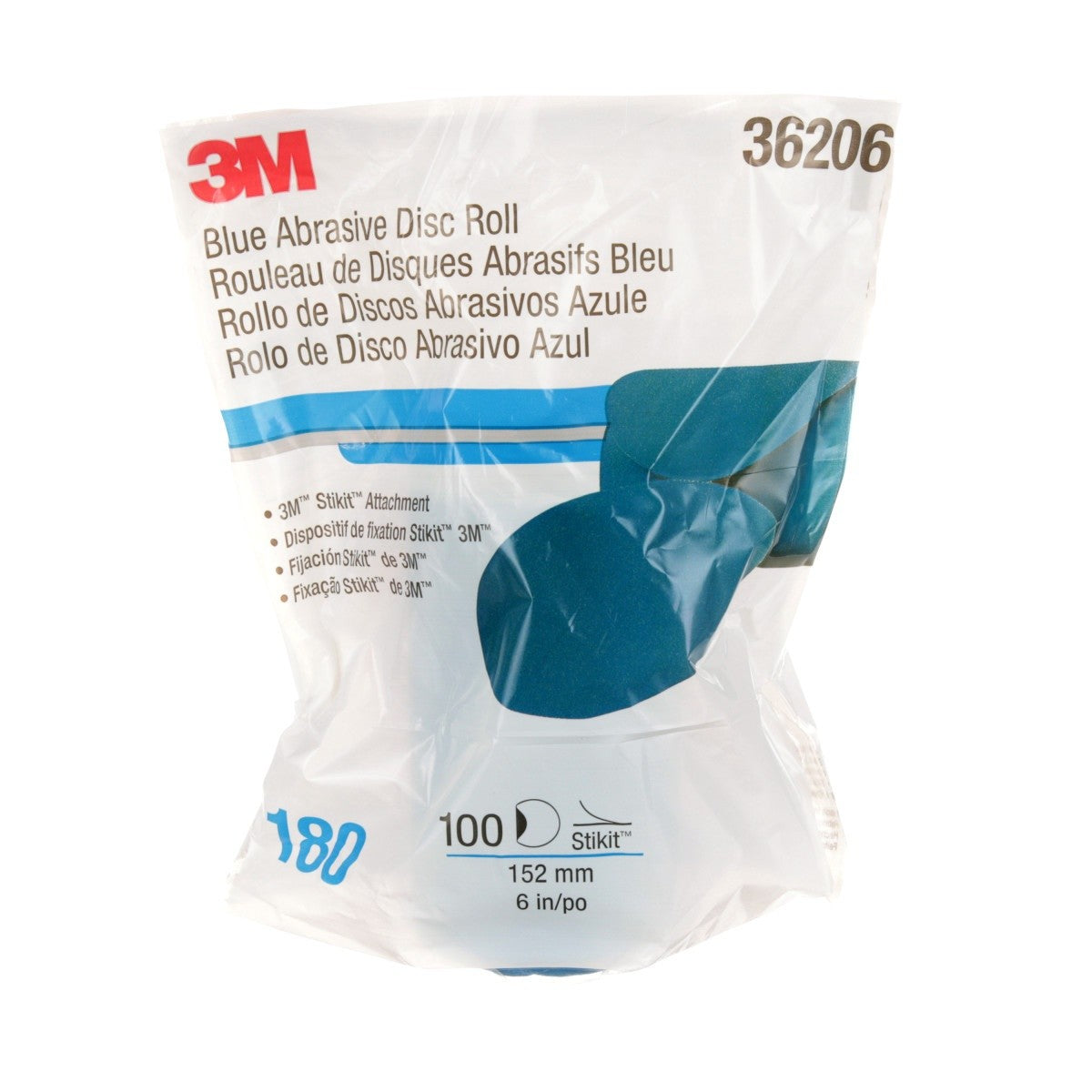 3M 321U 36206 Stikit Blue Abrasive Disc Roll, No Hole, 6 in, 180 Grade (7100098234) (500 Pack) - 5