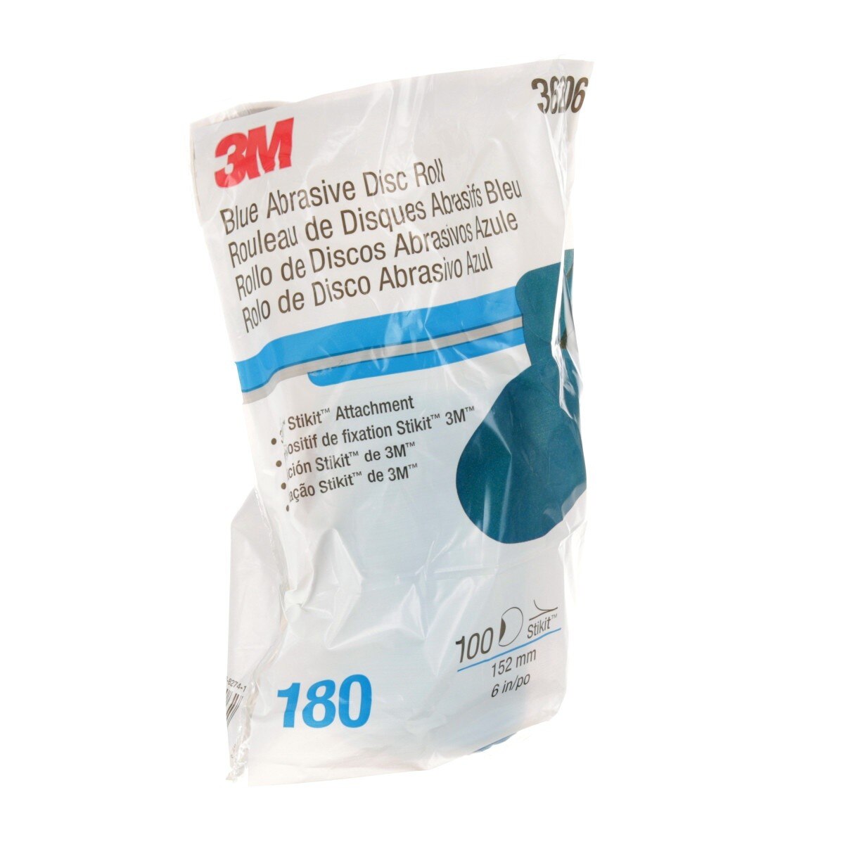 3M 321U 36206 Stikit Blue Abrasive Disc Roll, No Hole, 6 in, 180 Grade (7100098234) (500 Pack) - 6