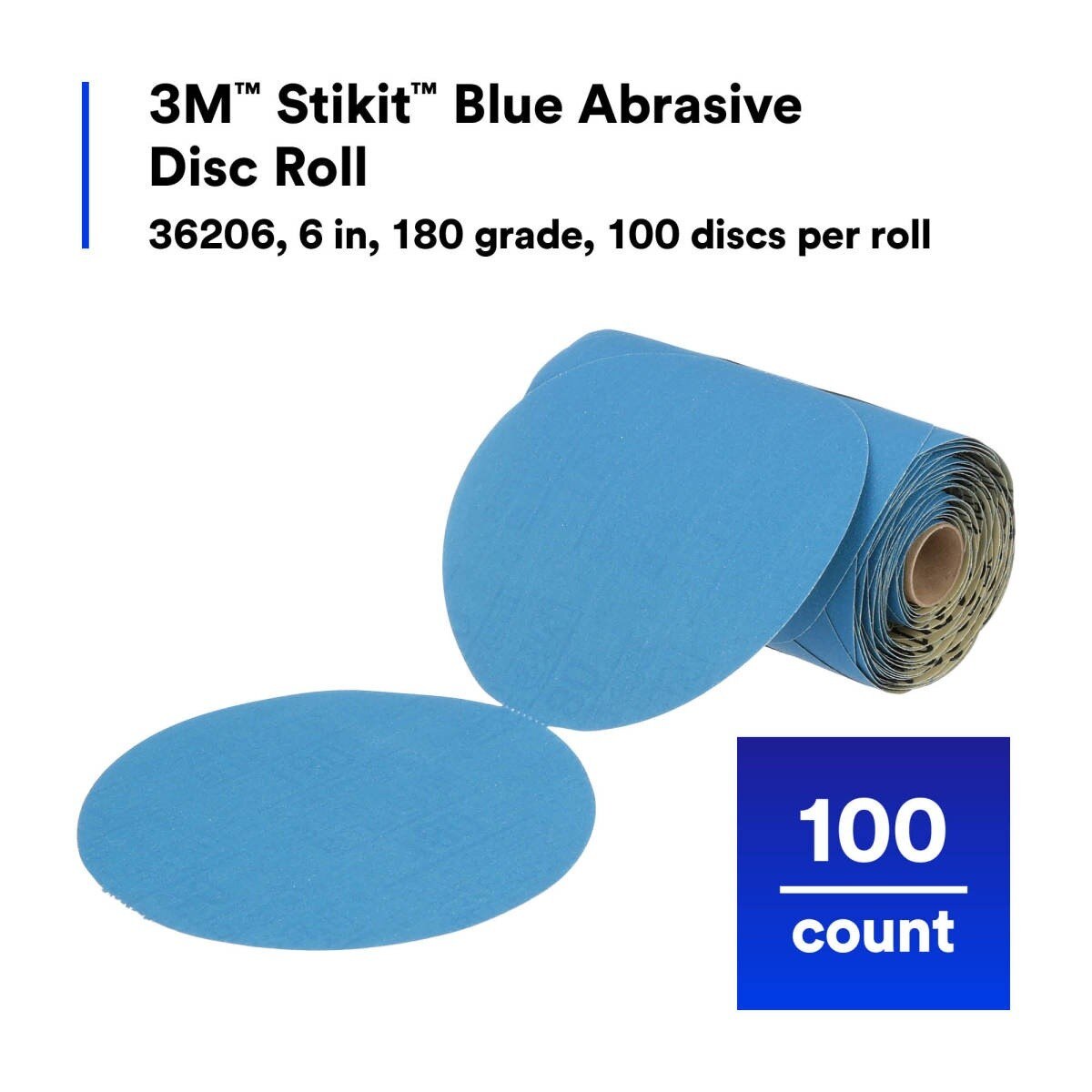 3M 321U 36206 Stikit Blue Abrasive Disc Roll, No Hole, 6 in, 180 Grade (7100098234) (500 Pack) - 9